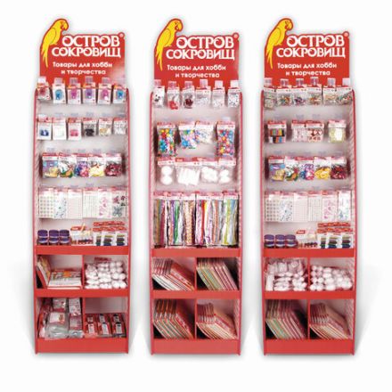 Стойка для размещения товара напольная усиленная ОСТРОВ СОКРОВИЩ, 200х60х40 см, 3 полки, 25 крючков, 504343 Стойка для размещения товара напольная усиленная ОСТРОВ СОКРОВИЩ, 200х60х40 см, 3 полки, 25 крючков, 504343