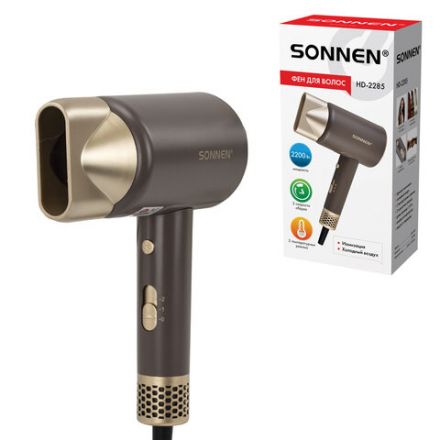 Фен для волос SONNEN HD-2285, 2200 Вт, турмалиновая ионизация, 3 режима, холодный обдув, 454697