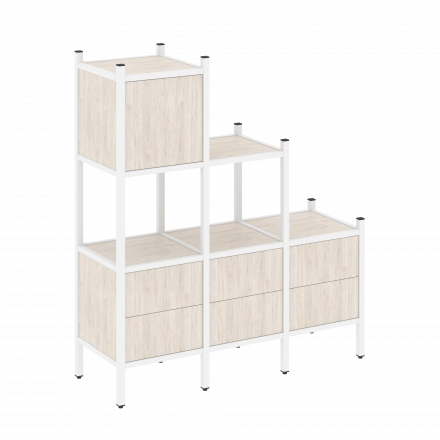 Loft Прямой стеллаж наборный VR.L-12 Денвер светлый/Белый металл 1278*446*1458