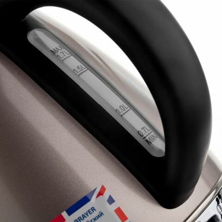 Чайник с термометром BRAYER BR1007, 1,7 л, 2200 Вт, закрытый нагревательный элемент, сталь, бежевый Чайник с термометром BRAYER BR1007, 1,7 л, 2200 Вт, закрытый нагревательный элемент, сталь, бежевый