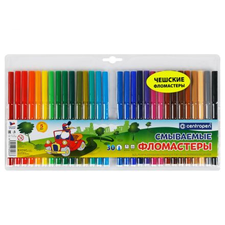 Фломастеры Centropen "Washable", 30цв., смываемые, блистер Фломастеры Centropen "Washable", 30цв., смываемые, блистер