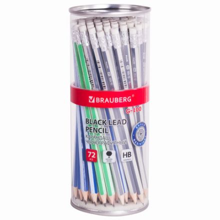 Карандаш чернографитный BRAUBERG "G-100", 1 шт., HB, с ластиком, корпус ассорти, 181714 Карандаш чернографитный BRAUBERG "G-100", 1 шт., HB, с ластиком, корпус ассорти, 181714