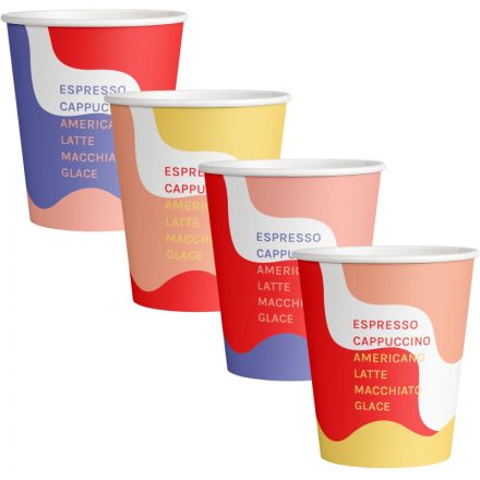 Стакан одноразовый бум. 1сл 250мл d-80мм ВОЛНА 2 (MIX 4 в тубе) 50шт/уп