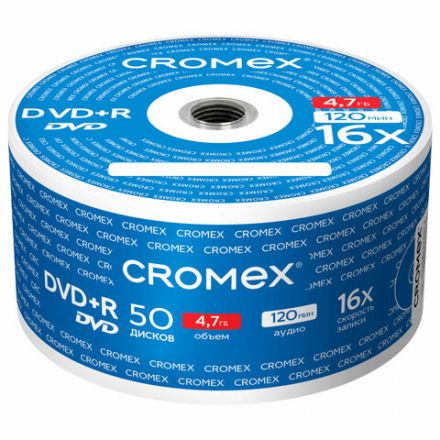 Диск DVD+R (плюс) CROMEX (КРОМЕКС), 4,7 Gb, 16x, Bulk (термоусадка без шпиля), КОМПЛЕКТ 50 шт., 513774 Диск DVD+R (плюс) CROMEX (КРОМЕКС), 4,7 Gb, 16x, Bulk (термоусадка без шпиля), КОМПЛЕКТ 50 шт., 513774