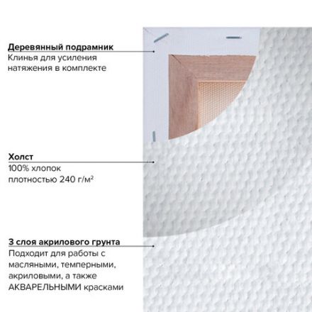 Холст на подрамнике акварельный BRAUBERG ART CLASSIC,20х30, 240г/м, 100% хлопок,мелкое зерно, 191667
