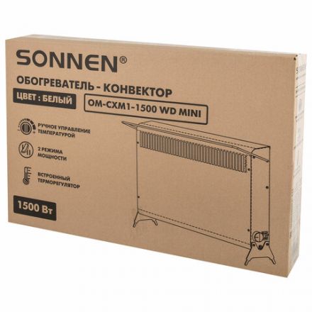 Обогреватель-конвектор SONNEN MINI-1500.2, 1500 Вт, вешалка, Х-образный нагревательный элемент, белый, сделано в России, 457631