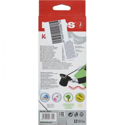 Карандаши цветные 12 цв. 3-гран, стираемые Kores Kolores MagiK, 93315 Карандаши цветные 12 цв. 3-гран, стираемые Kores Kolores MagiK, 93315