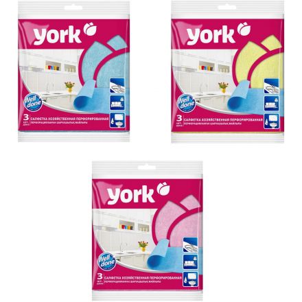 Салфетки хозяйственные YORK 34х35см вискоза перфор 3шт/уп_020030 Салфетки хозяйственные YORK 34х35см вискоза перфор 3шт/уп_020030