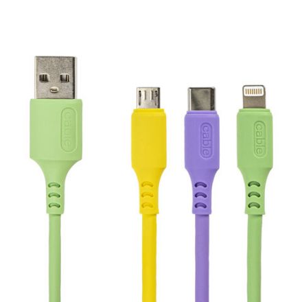 Кабель для зарядки 3 в 1 USB 2.0-Micro USB/Type-C/Lightning, 1 м, SONNEN, медь, 513562 Кабель для зарядки 3 в 1 USB 2.0-Micro USB/Type-C/Lightning, 1 м, SONNEN, медь, 513562