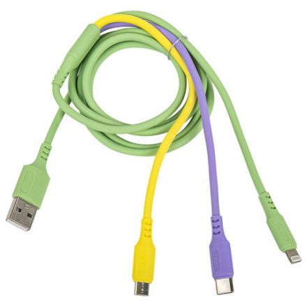 Кабель для зарядки 3 в 1 USB 2.0-Micro USB/Type-C/Lightning, 1 м, SONNEN, медь, 513562 Кабель для зарядки 3 в 1 USB 2.0-Micro USB/Type-C/Lightning, 1 м, SONNEN, медь, 513562