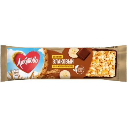 Батончик злаковый Любятово банан-молочный шоколад, 27гx25шт/уп