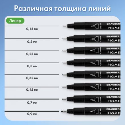 Капиллярные ручки линеры 16 шт. черные, 0,15-3,0 мм, BRAUBERG ART CLASSIC, 143946 Капиллярные ручки линеры 16 шт. черные, 0,15-3,0 мм, BRAUBERG ART CLASSIC, 143946