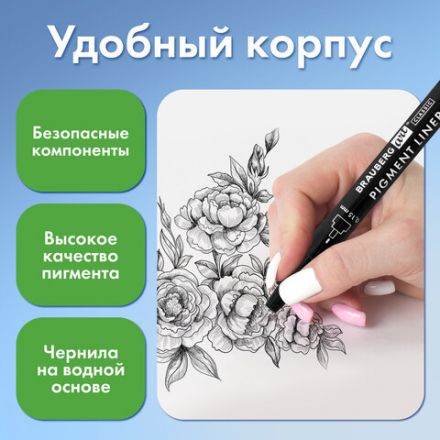 Капиллярные ручки линеры 16 шт. черные, 0,15-3,0 мм, BRAUBERG ART CLASSIC, 143946 Капиллярные ручки линеры 16 шт. черные, 0,15-3,0 мм, BRAUBERG ART CLASSIC, 143946
