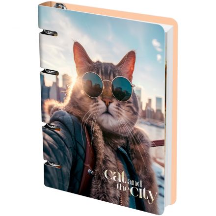 Тетрадь на кольцах А5, 100л., MESHU "Cat and the city", картон, матовая ламинация Тетрадь на кольцах А5, 100л., MESHU "Cat and the city", картон, матовая ламинация