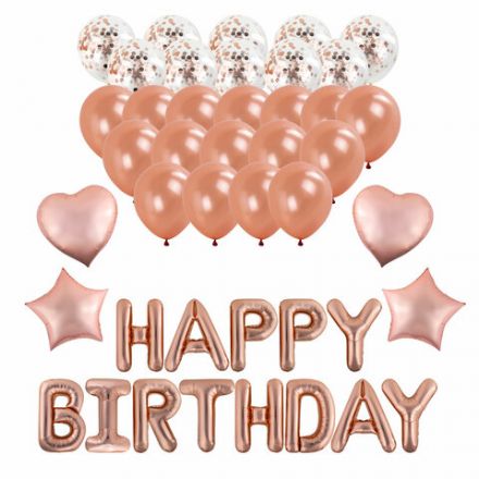 Шары воздушные НАБОР ДЛЯ ДЕКОРА "Happy Birthday", 43 шара, розовое золото, BRAUBERG KIDS, 591899