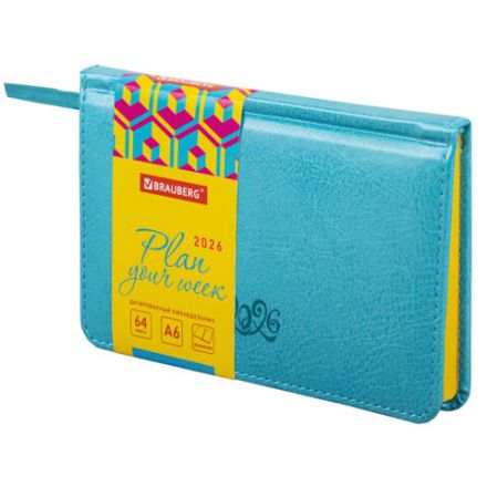 Еженедельник датированный 2026, МАЛЫЙ ФОРМАТ 95х155 мм, А6, BRAUBERG "Rainbow", под кожу, бирюза, 117189 Еженедельник датированный 2026, МАЛЫЙ ФОРМАТ 95х155 мм, А6, BRAUBERG "Rainbow", под кожу, бирюза, 117189