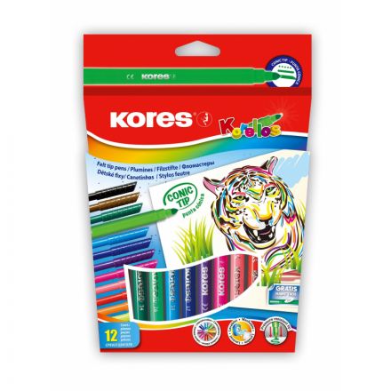 Фломастеры KORELLOS Kores 12цв., европодвес, в комплекте со стикерами,29043 Фломастеры KORELLOS Kores 12цв., европодвес, в комплекте со стикерами,29043
