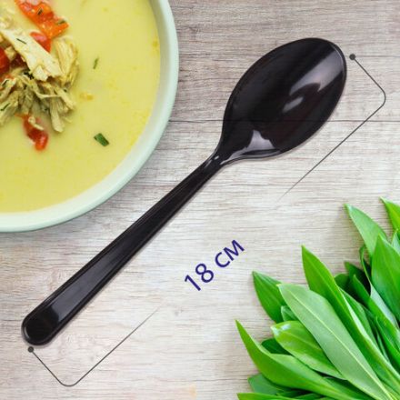 Ложка столовая одноразовая пластиковая 180 мм, черная, КОМПЛЕКТ 50 шт., ЭТАЛОН, WELDAY (ВЭЛДЭЙ), 607836 Ложка столовая одноразовая пластиковая 180 мм, черная, КОМПЛЕКТ 50 шт., ЭТАЛОН, WELDAY (ВЭЛДЭЙ), 607836