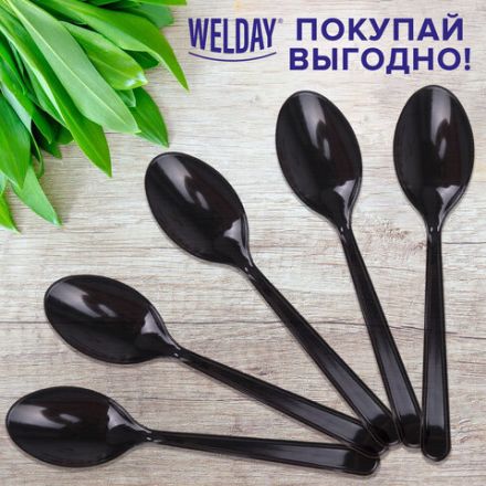 Ложка столовая одноразовая пластиковая 180 мм, черная, КОМПЛЕКТ 50 шт., ЭТАЛОН, WELDAY (ВЭЛДЭЙ), 607836 Ложка столовая одноразовая пластиковая 180 мм, черная, КОМПЛЕКТ 50 шт., ЭТАЛОН, WELDAY (ВЭЛДЭЙ), 607836