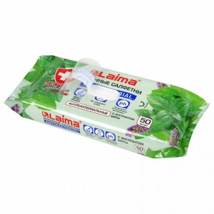 Салфетки влажные 50 шт., АНТИБАКТЕРИАЛЬНЫЕ, с экстрактом мяты, LAIMA "Antibacterial", 128078 Салфетки влажные 50 шт., АНТИБАКТЕРИАЛЬНЫЕ, с экстрактом мяты, LAIMA "Antibacterial", 128078