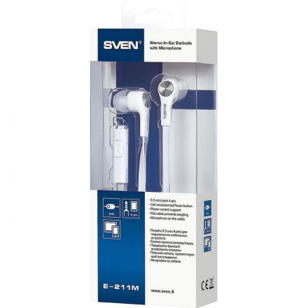 Наушники SVEN E-211M белый, микрофон Наушники SVEN E-211M белый, микрофон
