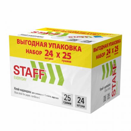 Клей-карандаш 25 г, ВЫГОДНАЯ УПАКОВКА, КОМПЛЕКТ 24 ШТУКИ, STAFF EVERYDAY, 273018 Клей-карандаш 25 г, ВЫГОДНАЯ УПАКОВКА, КОМПЛЕКТ 24 ШТУКИ, STAFF EVERYDAY, 273018