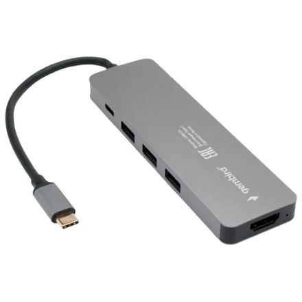 Док-станция GEMBIRD Type-C 5 в 1: 3хUSB3.1, PD100W, HDMI, кабель 17 см, алюминий, UHB-D1 Док-станция GEMBIRD Type-C 5 в 1: 3хUSB3.1, PD100W, HDMI, кабель 17 см, алюминий, UHB-D1