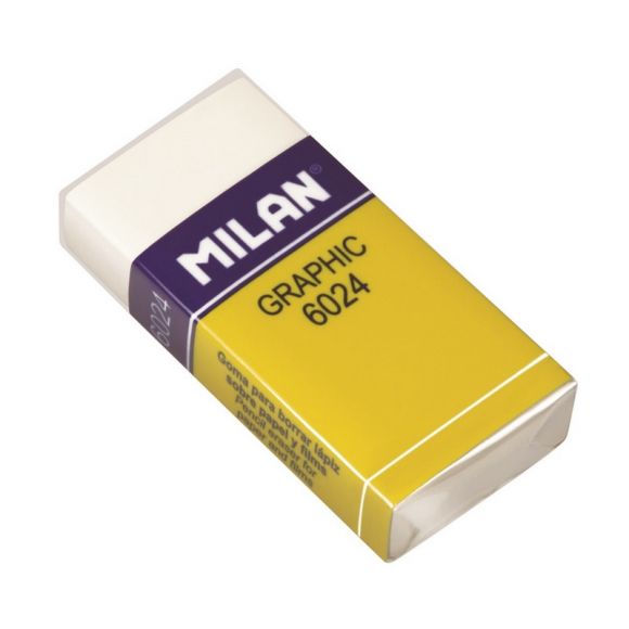 Ластик пластиковый Milan 6024 повышенной мягкости, белый, карт. держатель