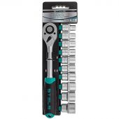 Набор головок торцевых, 1/2,  10-22 мм, с трещот. ключом, CrV,11 шт (14127)