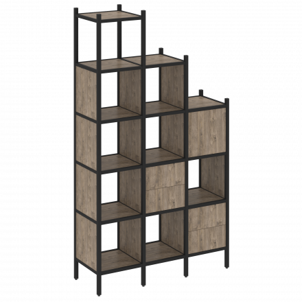 Loft Прямой стеллаж наборный VR.L-21 Тиквуд тёмный/Чёрный металл 1278*446*2280 Loft Прямой стеллаж наборный VR.L-21 Тиквуд тёмный/Чёрный металл 1278*446*2280