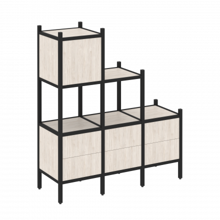 Loft Прямой стеллаж наборный VR.L-12 Денвер светлый/Чёрный металл 1278*446*1458