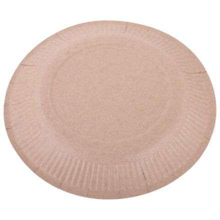 Тарелка одноразовая крафт бумажная 180 мм, КОМПЛЕКТ 100 штук, LAIMA ECO CRAFT, 608087