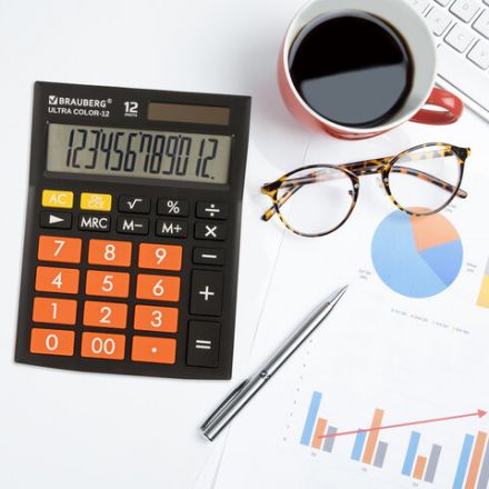 Калькулятор настольный BRAUBERG ULTRA COLOR-12-BKRG (192x143 мм), 12 разрядов, двойное питание, ЧЕРНО-ОРАНЖЕВЫЙ, 250499 Калькулятор настольный BRAUBERG ULTRA COLOR-12-BKRG (192x143 мм), 12 разрядов, двойное питание, ЧЕРНО-ОРАНЖЕВЫЙ, 250499