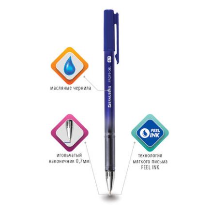 Ручка шариковая масляная BRAUBERG "Profi-Oil", СИНЯЯ, корпус с печатью, узел 0,7 мм, линия письма 0,35 мм, 141632