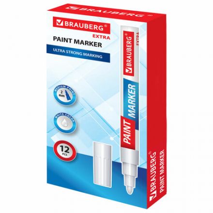 Маркер-краска лаковый EXTRA (paint marker) 2 мм, БЕЛЫЙ, УСИЛЕННАЯ НИТРО-ОСНОВА, BRAUBERG, 151967 Маркер-краска лаковый EXTRA (paint marker) 2 мм, БЕЛЫЙ, УСИЛЕННАЯ НИТРО-ОСНОВА, BRAUBERG, 151967