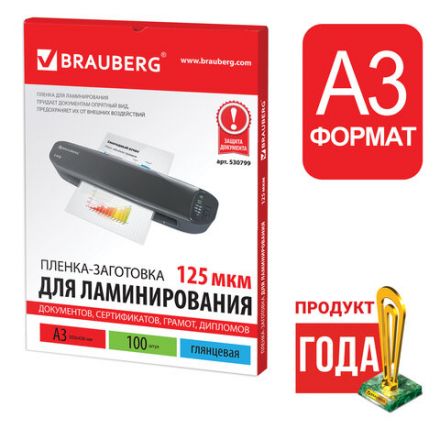 Пленки-заготовки для ламинирования БОЛЬШОГО ФОРМАТА, А3, КОМПЛЕКТ 100 шт., 125 мкм, BRAUBERG, 530799 Пленки-заготовки для ламинирования БОЛЬШОГО ФОРМАТА, А3, КОМПЛЕКТ 100 шт., 125 мкм, BRAUBERG, 530799