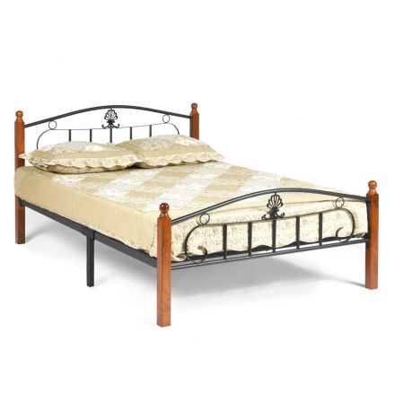 Кровать РУМБА (AT-203)/ RUMBA, дерево гевея/металл, 120*200 см (middle bed), красный дуб/черный