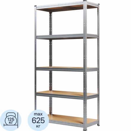 Стеллаж металлический MZ BONUS, 5 полок. цинк, ХДФ. 1800х900х400