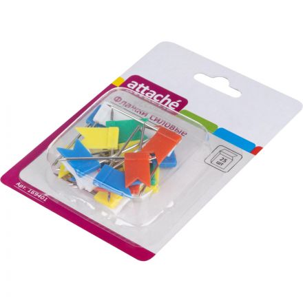 Кнопки силовые Attache Флажки ассорти (24 мм, 25 штук в упаковке) Кнопки силовые Attache Флажки ассорти (24 мм, 25 штук в упаковке)