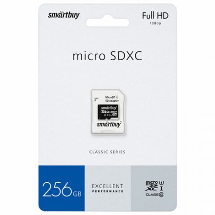 Карта памяти microSDXC 256 GB SMARTBUY, UHS-I, 90 Мб/сек (class 10), с адаптером, SB256GBSDCL10-01 Карта памяти microSDXC 256 GB SMARTBUY, UHS-I, 90 Мб/сек (class 10), с адаптером, SB256GBSDCL10-01
