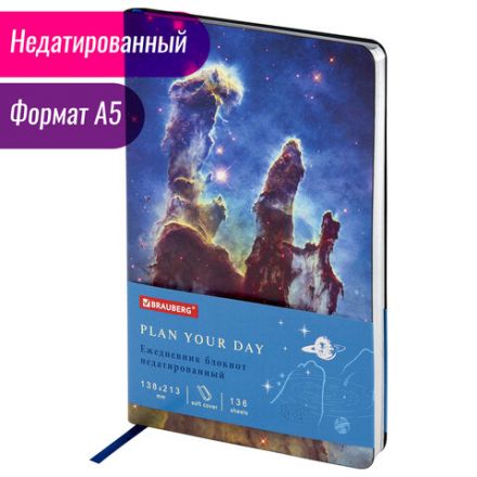 Ежедневник недатированный А5 (138х213 мм), BRAUBERG VISTA, под кожу, гибкий, 136 л., "SpaceX", 111994