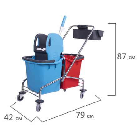 Тележка уборочная, 2 съемных ведра по 25 л, механический отжим, корзина, BRABIX, Турция, 607903 Тележка уборочная, 2 съемных ведра по 25 л, механический отжим, корзина, BRABIX, Турция, 607903