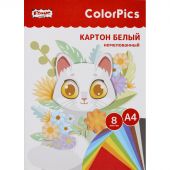 Картон белый №1School 8л,А4 немелованный ColorPics в папке