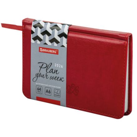Еженедельник датированный 2026, МАЛЫЙ ФОРМАТ 95х155 мм, А6, BRAUBERG "Rainbow", под кожу, красный, 117190 Еженедельник датированный 2026, МАЛЫЙ ФОРМАТ 95х155 мм, А6, BRAUBERG "Rainbow", под кожу, красный, 117190