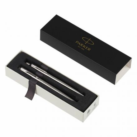 Набор PARKER "Jotter Stainless Steel GT": шариковая ручка синяя и перьевая ручка синяя, 2093258