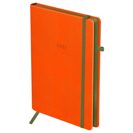 Ежедневник датированный 2027г., А5, 176л., твердый переплет, кожзам, BG "Contrast. Orange", оранжевый, цветной срез, на резинке Ежедневник датированный 2027г., А5, 176л., твердый переплет, кожзам, BG "Contrast. Orange", оранжевый, цветной срез, на резинке