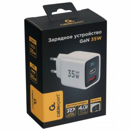Зарядное устройство сетевое (220В) CABLEXPERT, дисплей, 35 Вт GaN, QC4/PD3, 1хUSB, 1хType-C, MP3A-PC-52 Зарядное устройство сетевое (220В) CABLEXPERT, дисплей, 35 Вт GaN, QC4/PD3, 1хUSB, 1хType-C, MP3A-PC-52
