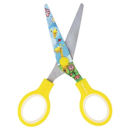 Ножницы 130 мм с цветной печатью "Жирафы", жёлтые, закругленные, BRAUBERG KIDS, 232269