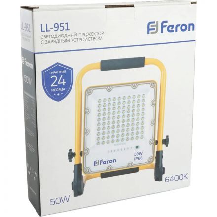 Прожектор светодиодный Feron LL-951 переносной с з/у IP66 50W 6400K (48676) Прожектор светодиодный Feron LL-951 переносной с з/у IP66 50W 6400K (48676)