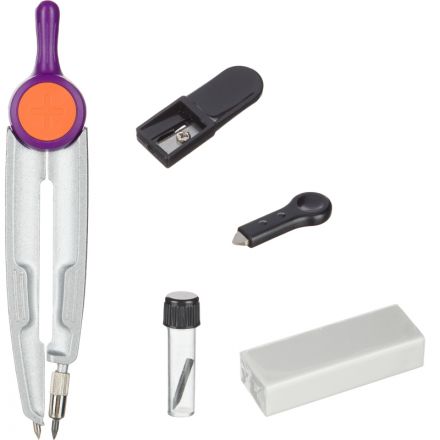 Готовальня №1School 5 пр/наб циркуль 120мм  фиолетов/роз пласт.пенал S50005